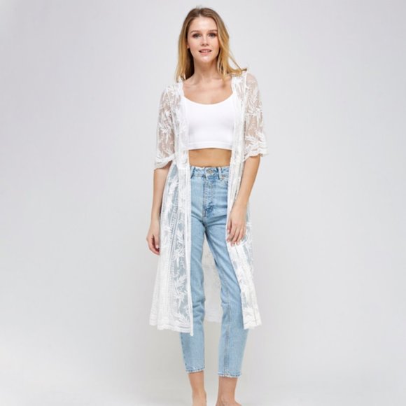 Romantic White Lace Long Kimono - Picture 2 of 7